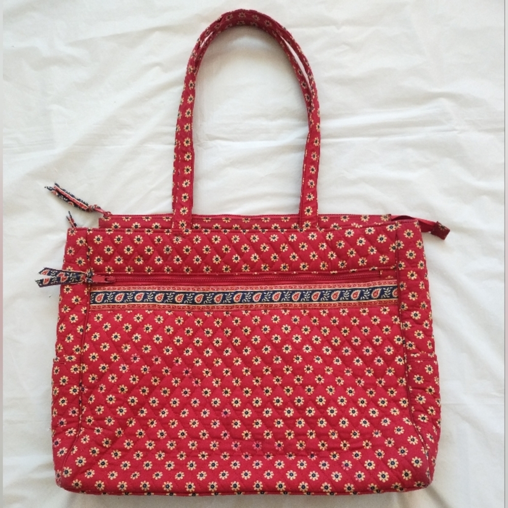 Vera Bradley Mesa Red Paisley Large Shoulder Tote Laptop Bag